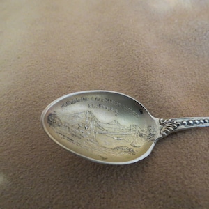 SALE Vintage Suspension & Cantilever Bridges Sterling Silver Souvenir Spoon St. John New Brunswick Canada Embossed Gold Wash Bowl