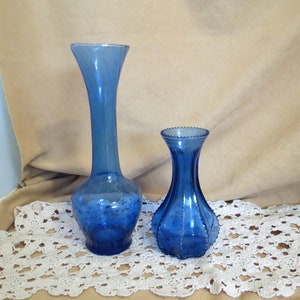 SALE Vintage Cobalt Blue Vases Hand Blown Cobalt Vase Ribbed Cobalt Vase