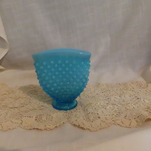 SALE Vintage Small Fenton Blue Opalescent Hobnail Fan Vase