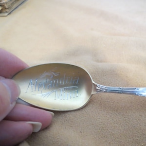 SALE Antique Alexandria Minnesota Souvenir Spoon Sterling Silver With Gold Wash Bowl Bright Cut Hand Engraving L1