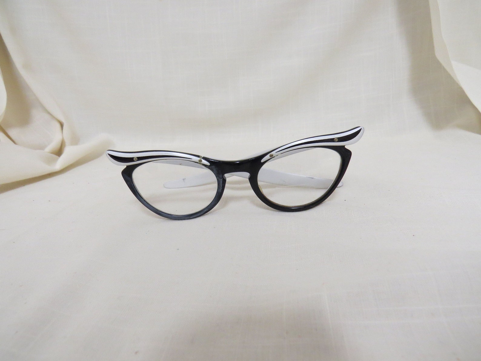 SALE Vintage Cats Eye Glasses Marine Black Silver Bifocal Etsy