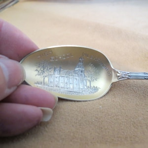 SALE Antique Alexadria Minnesota Souvenir Spoon Sterling Silver Hand Engraved High School Gold Wash Bowl