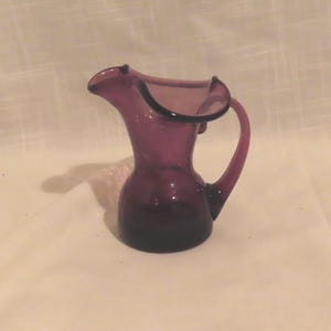 SALE Vintage Blown Glass Amethyst Crackle Glass Small Pitcher Creamer Art Glass