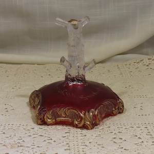 VENTA Soporte para anillos de vidrio de recuerdo antiguo Colorado Springs Colorado EAPG Soporte para anillos de tocón de árbol Soporte para anillos con tinte rubí Soporte para anillos victoriano