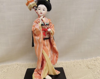 Vintage Hand Painted Nishi Geisha Doll Hand Painted Silk Face and Hands Silk Kimono