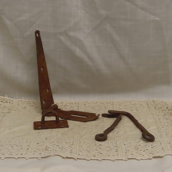 Reserve for Budowitz Antique Lot Of Hardware Blacksmith Made Hooks Strap Hinge With Hasp