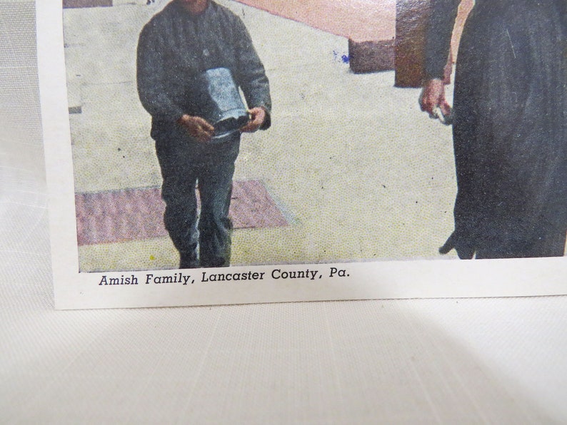 Vintage Postcard Amish Family Lancaster County Pennsylvania White Border Unused Unmailed Unposted