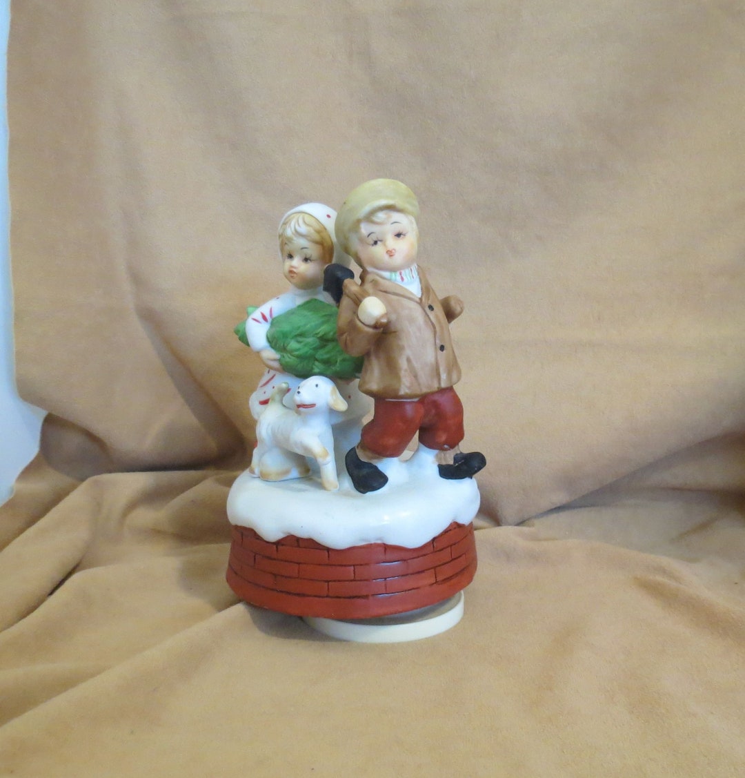 Vintage Christmas Music Box Hand Painted Bisque Porcelain Etsy