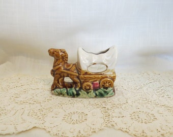 SALE Vintage Abilene Kansas Souvenir Toothpick Holder Cover Wagon and Horse Conestoga Wagon