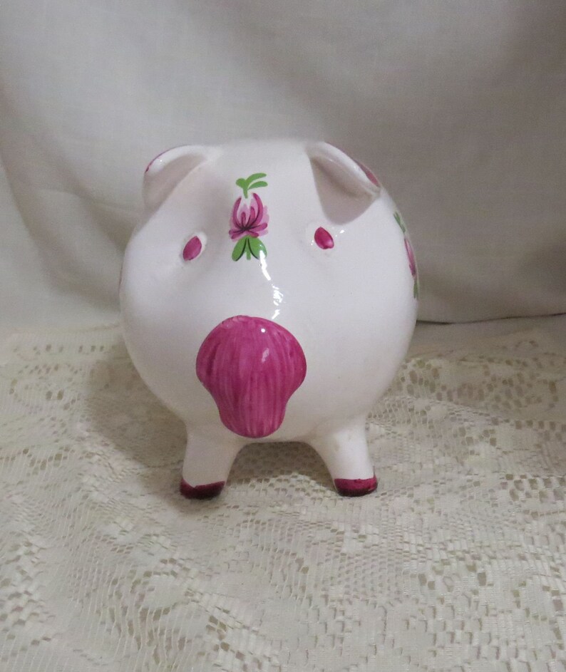 SALE Vintage Large Piggy Bank Hand Painted Ceramic Bank Floral Etsy