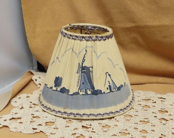 Antique Fabric Delft Blue Lamp Shade Night Light Lamp Shade Accent Lamp Shade Dutch Windmill Scene