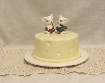 Vintage Cheese Keeper Hand Painted Mice Studio Piece Hand Painted Ceramics