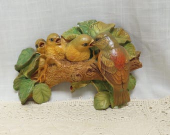 Vintage Bossons Wall Plaque Mother Bird Feeding Baby Birds Made In England Congleton England Chalkware Plaque