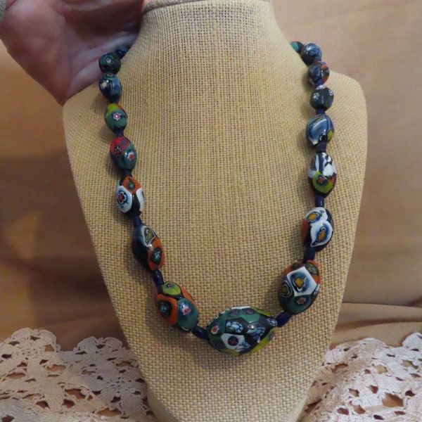 Vintage Millefiori Glass Beads Necklace Handcrafted Beads