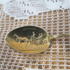SALE Antique Souvenir Spoon Caleche Carriage Sterling Silver Canada Souvenir Spoon Enameled Crest