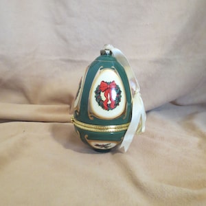 SALE Vintage Christmas Large Egg Porcelain Box Ornament