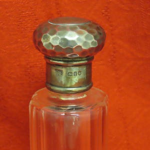 Antique Glass and Sterling Silver Scent Bottle Perfume Bottle British Hallmarks London Hallmark Edwardian Scent Bottle