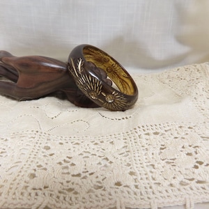 Vintage Carved Lucite Bangle Bracelet Faux Tortoise Shell