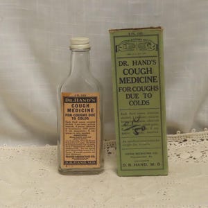 Antik Dr. Hands hostmedicinflaska i ask reklamflaska och ask Hand Medicine Company Philadelphia Pennsylvania
