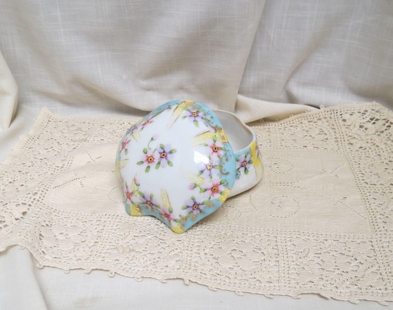 Antique Hand Painted Porcelain Powder Box Powder Jar China Painted Powder Box With Enameling Floral Design
