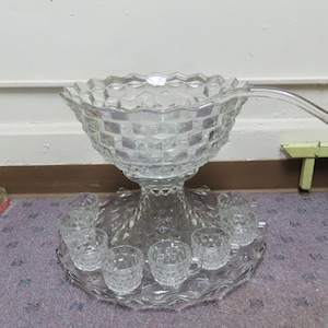Vintage Fostoria American Punch Bowl Under Tray Ladle Cups