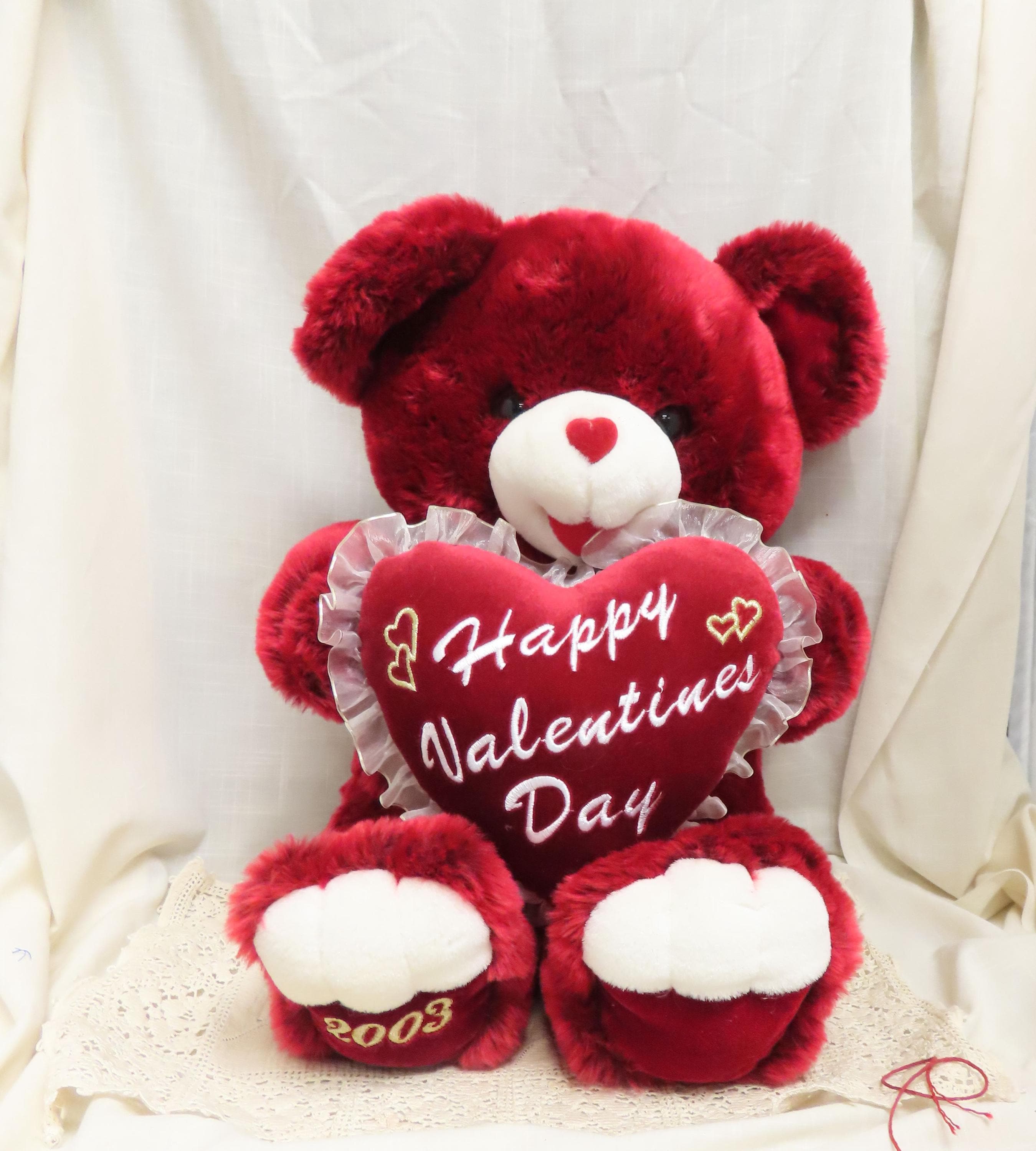 ヴィンテージ 大きな赤いぬいぐるみテディベア ハッピーバレンタイン