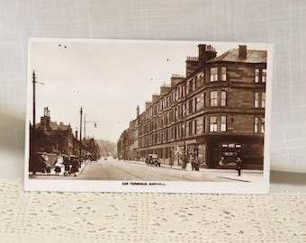 SALE Antique Real Photo Postcard Car Terminal Maryhill Scotland Caledonia Series Trolley Car Terminal Unused Postcard  Street Scene Card