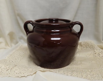 Antique Large Bean Pot Stoneware Bean Pot  Brown Mirror Glaze
