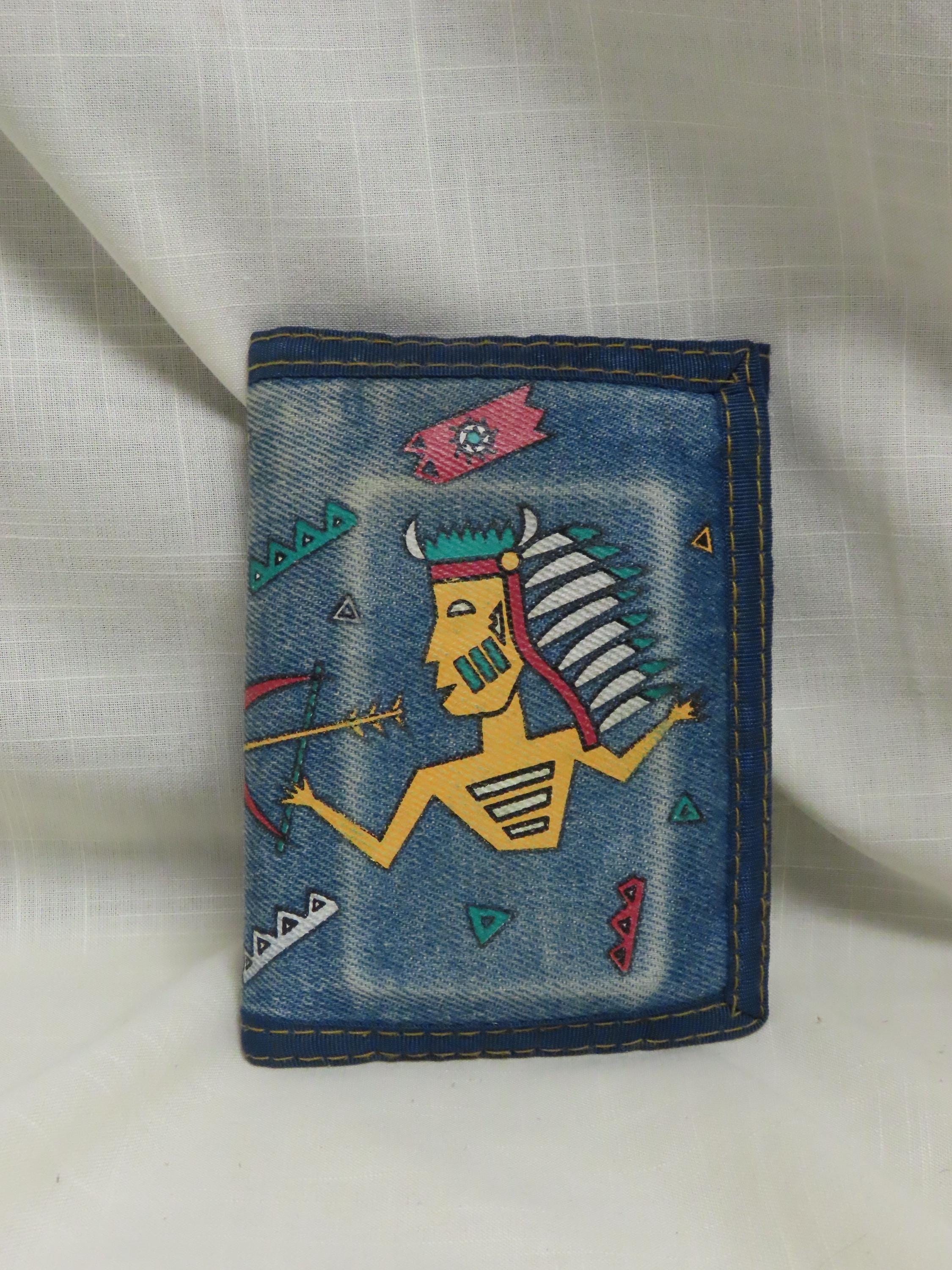 Vintage Trifold Denim Geldbörse American Indian Motiv