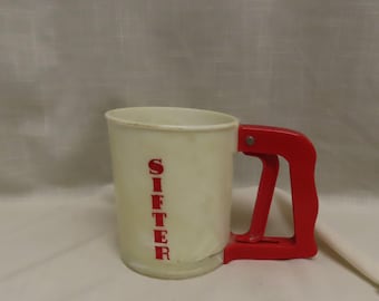 Tamiz de harina de plástico jaspeado vintage Popeil Brothers Chicago, Illinois, fabricado en EE. UU.
