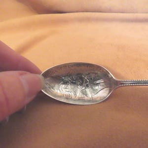 VENTE Antiquités frappées riches en bois mort, argent sterling, cuillère souvenir, cuillère gravée à la main, mineurs dans une cuillère en argent sterling Gorham