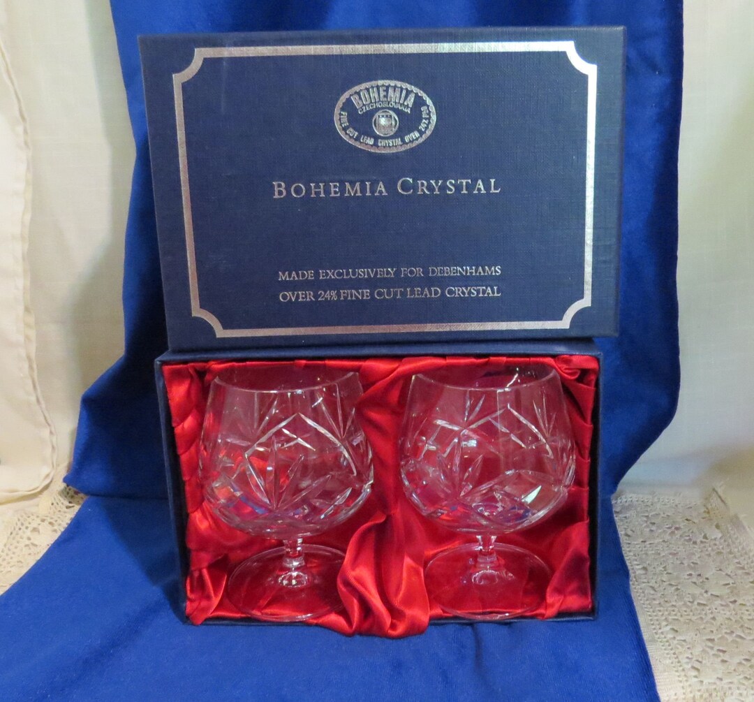 Vintage Bohemia Crystal Cognac Brandy Snifters MINT IN BOX Rhapsody