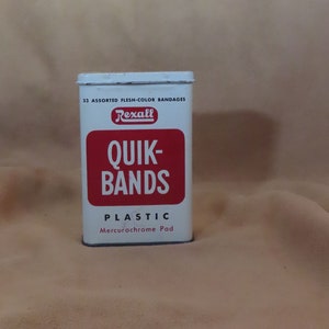VERKAUF Vintage Rexall Quik-Bands Blechdose Werbedose