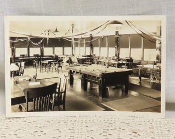 SALE Antique Real Photo Postcard Interior View Billard Parlor Pool Room Edwardian Postcard RPPC