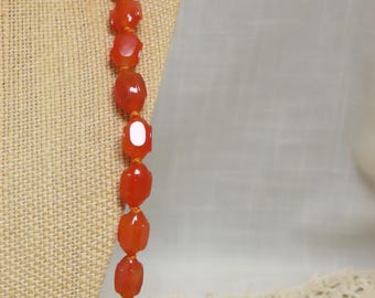 SALE Vintage Sterling Silver Clasp Individually Knotted Faceted Orange Glass Beads