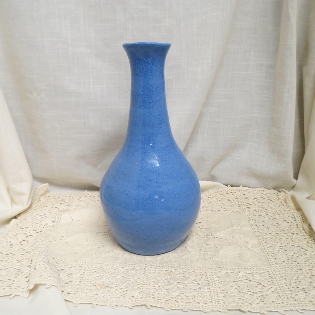 Vintage Hand Thrown Pottery Vase Blue Fleck Glaze Red Buff Clay - Etsy