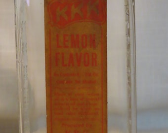 Antique KKK Medicine Company Lemon Flavor Embossed Blown Glass Bottle Keokuk Iowa Advertising Bottle