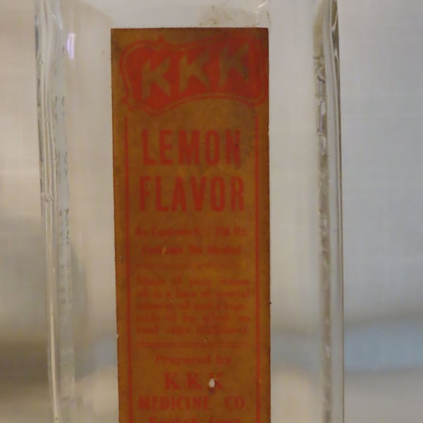 Antique KKK Medicine Company Lemon Flavor Embossed Blown Glass Bottle Keokuk Iowa Advertising Bottle