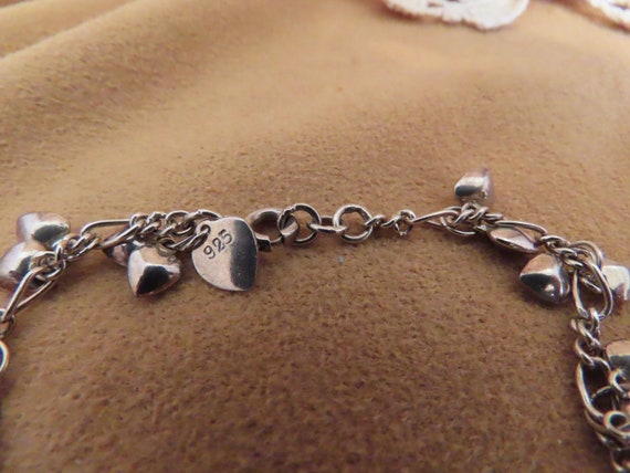 Vintage Sterling Silver Puffy Hearts Charm Bracel… - image 4