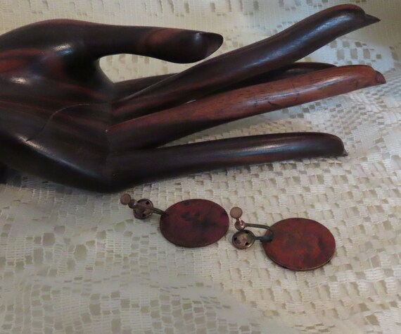 Vintage Enamel Over Copper Earrings Hand Painted … - image 3