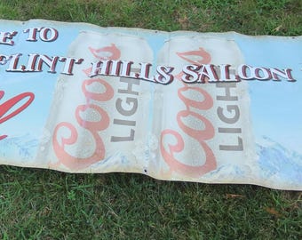 Vintage Coors Light-reclamebanner Flint Hills Saloon And Eatery Breweriana