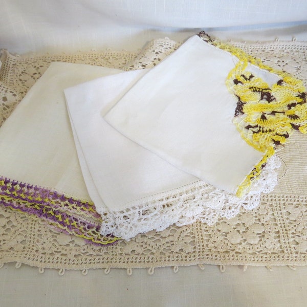 SALE Vintage Lot of Lady's Dress Hankies Crocheted Butterfly Edge Crocheted Lace Edge Custom Made Hankies Handcrafted Hankies