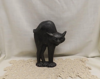 Vintage Halloween Humped Back Black Cat Door Stop A. M. Greenblatt Studio Wedge Bottom