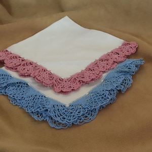 SALE Lot Of 2 Lady&#39;s Wide Crocheted Lace Irish  Linen Hankies