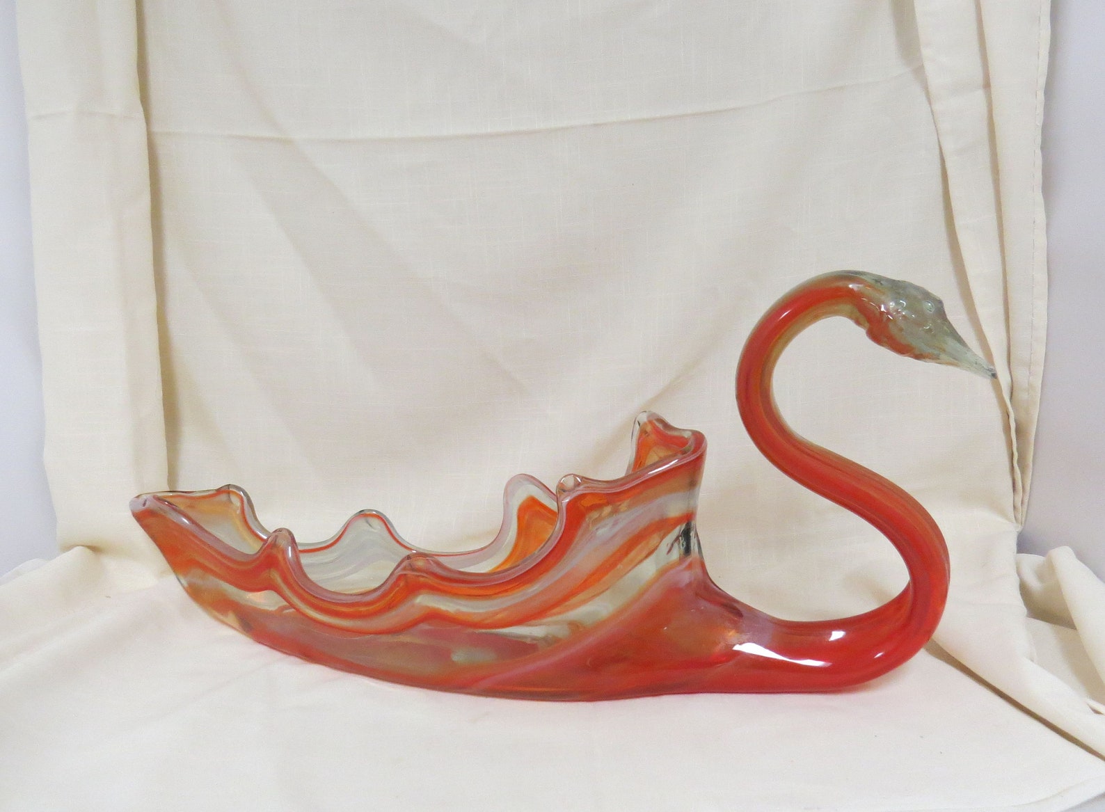 SALE Vintage Large Blown Glass Swan Pulled Glass Swan Orange Etsy