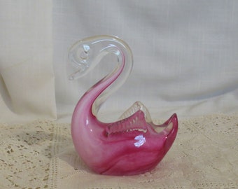 SALE Vintage Hand Blown Glass Bird Grebe Swan Mauve Glass Rose Glass