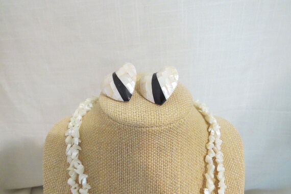 Vintage Mother Of Pearl Demiparure Necklace Pierc… - image 4