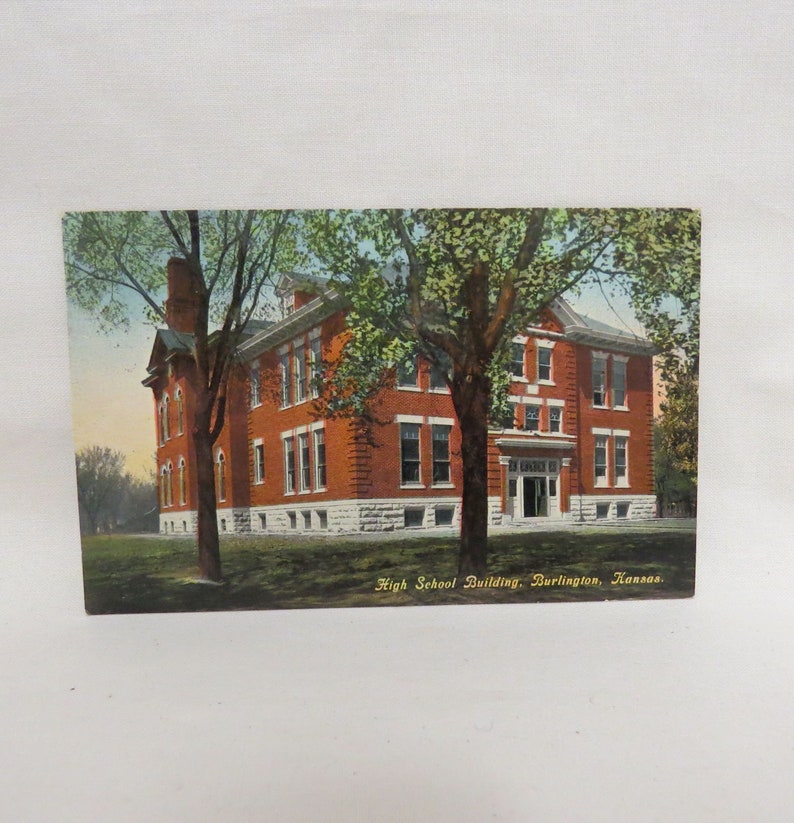 SALE Antique Postcard Burlington Kansas High School Building Etsy