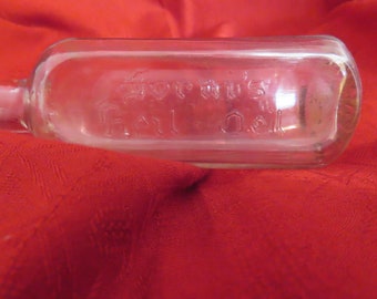 Antique Hand Blown Glass Liniment Bottle Aorni's Heil-Oel Embossed Glass Bottle Prepared By Dr. peter Fahrney & Sons Co Chicago Illinois