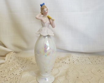 VENTe antique lustre figuratif Lady porcelaine flacon de parfum en verre dabber flacon de parfum Arms Away flacon en porcelaine de Bavière peint à la main